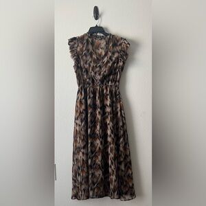 Steve Madden Brown, Black & Cream Patterned Midi Dress, Size S